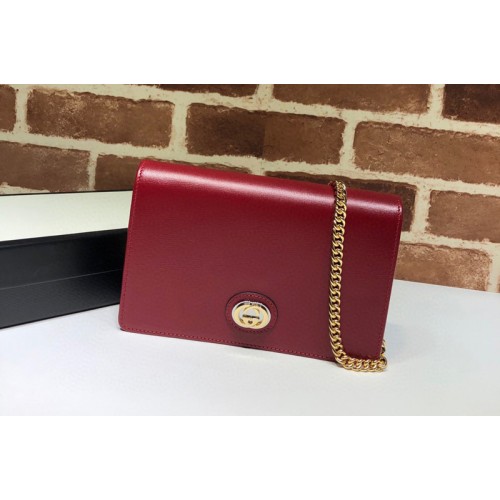 Gucci Leather chain card case wallet in Red textured leather