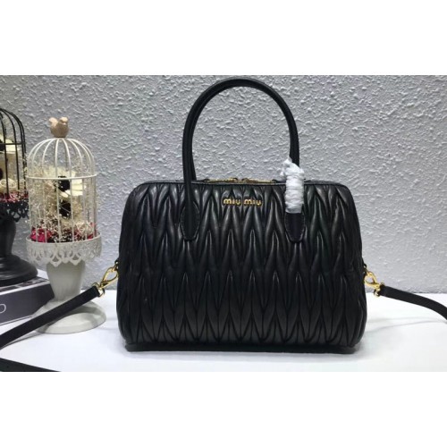 Miu Miu 5BB033 Matelassse Nappa Leather Top Handle Bags Black