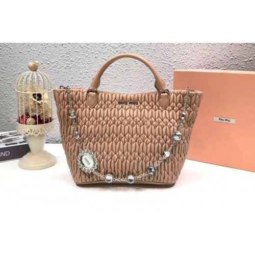 Miu Miu Cloque Matelasse Nappa Leather Tote Bag 5BE896 Pink