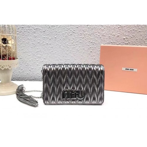 Miu Miu Matelasse Nappa Leather Tote Bag 5BF069 Gray