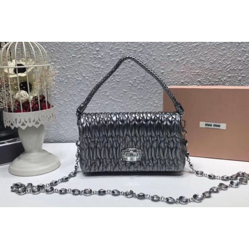 Miu Miu Matelasse Nappa Leather Tote Bag 5BH012 Silver