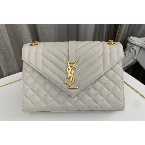 YSL ENVELOPE MEDIUM BAG IN White MIX MATELASSe GRAIN DE POUDRE EMBOSSED LEATHER