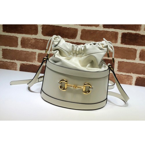 Gucci 1955 Horsebit bucket bag White textured leather