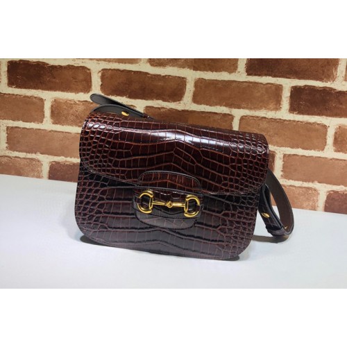 Gucci 1955 Horsebit shoulder bag in Burgundy Crocodile Embossed Leather