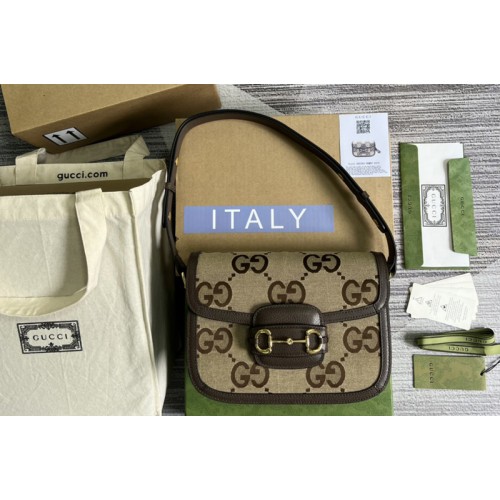 Gucci Horsebit 1955 shoulder bag in Camel and ebony jumbo canvas