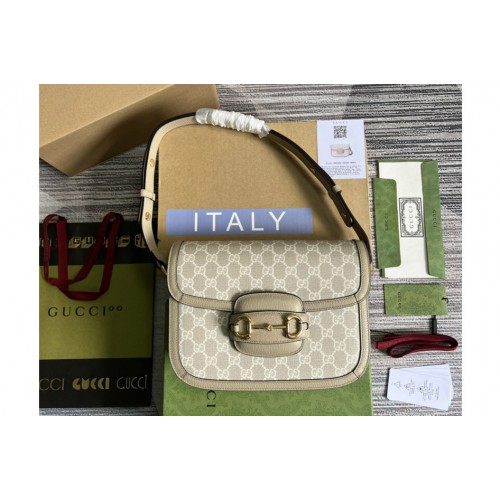 Gucci Horsebit 1955 small bag in Beige and white Supreme canvas