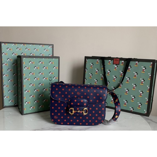 Gucci Horsebit 1955 shoulder bag in Blue leather with polka dot and Double G print