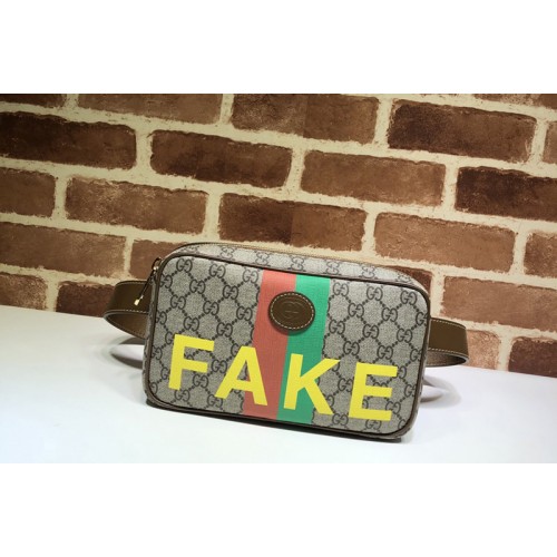 Gucci & 8216 Fake Not print belt bag in Beige and ebony Supreme canvas