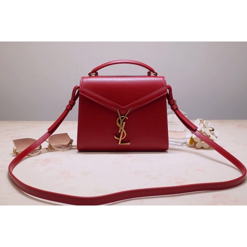 YSL Cassandra Mini Top handle bag In Red Grain de Poudre Embossed Leather