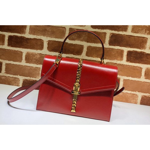 Gucci Sylvie 1969 small top handle bag in Red textured leather
