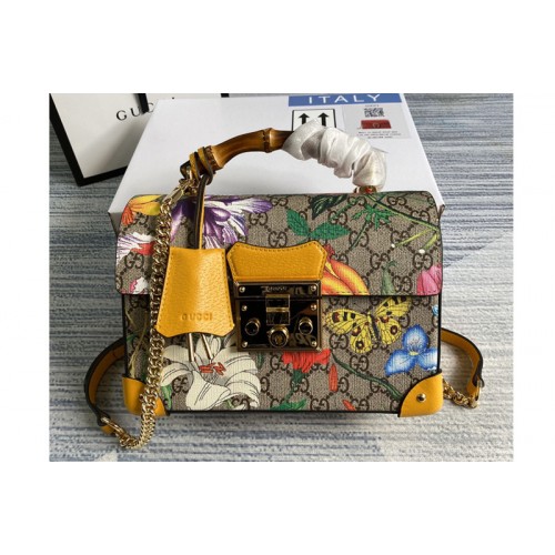 Gucci Padlock small bamboo shoulder bag in Beige ebony Supreme canvas