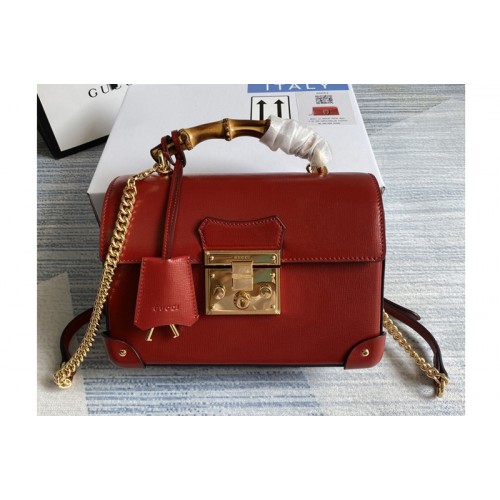Gucci Padlock small bamboo shoulder bag in Red textured leather with a vintage effect