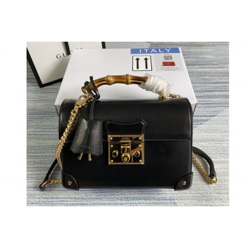 Gucci Padlock small bamboo shoulder bag in Black textured leather with a vintage effect