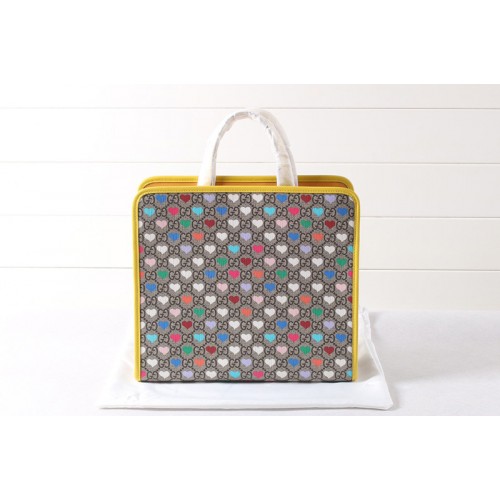 Gucci Childrens hearts tote bag in Supreme Canvas With Lemon Leather