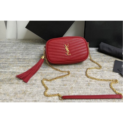 YSL LOU MINI BAG IN Red QUILTED GRAIN DE POUDRE EMBOSSED LEATHER