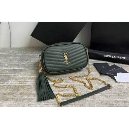 YSL LOU MINI BAG IN Green QUILTED GRAIN DE POUDRE EMBOSSED LEATHER