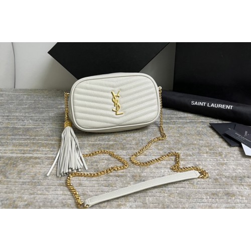 YSL LOU MINI BAG IN White QUILTED GRAIN DE POUDRE EMBOSSED LEATHER