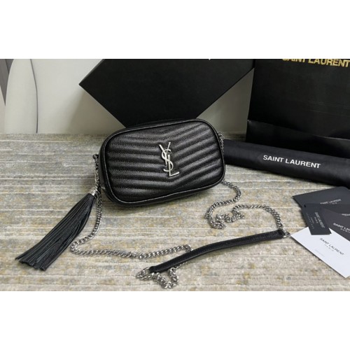 YSL LOU MINI BAG IN Black QUILTED GRAIN DE POUDRE EMBOSSED LEATHER