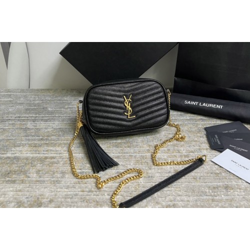 YSL LOU MINI BAG IN Black QUILTED GRAIN DE POUDRE EMBOSSED LEATHER