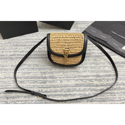 YSL kaia small satchel bag in raffia and leather