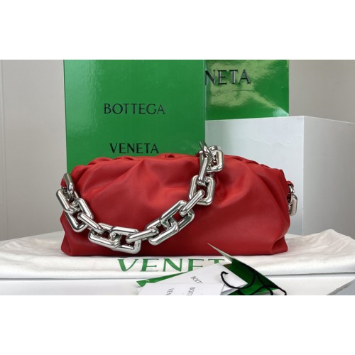 Bottega Veneta Chain Pouch Shoulder Bag in Red Lambskin Leather With Silver Chain