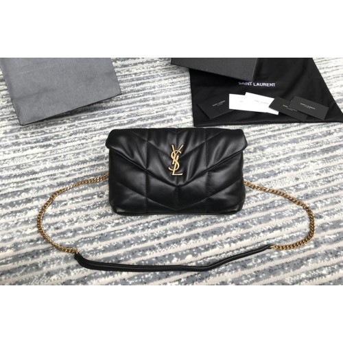 YSL Puffer Mini Bag in Black Quilted Lambskin Leather With Gold Chain