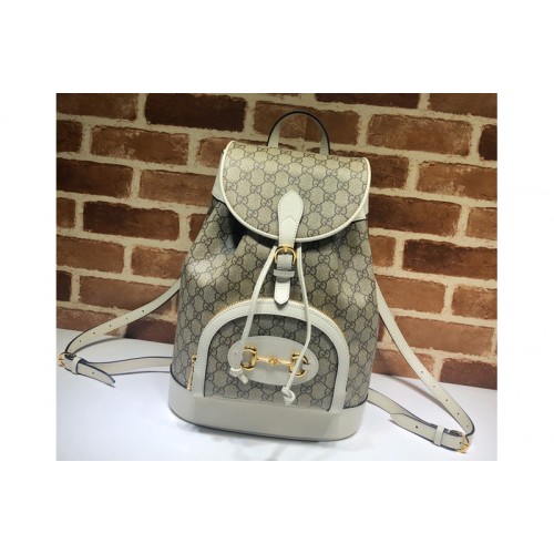 Gucci 1955 Horsebit backpack Beige ebony Supreme canvas With White Leather