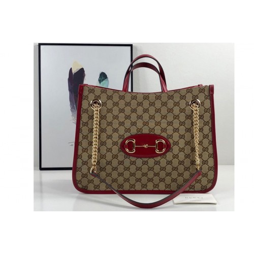 Gucci 1955 Horsebit Medium tote bag in Original canvas With Red Leather