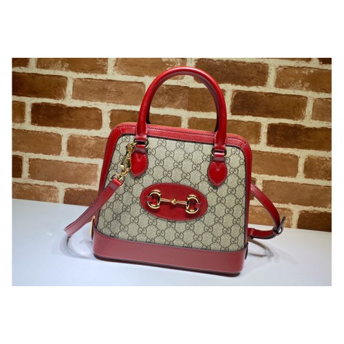 Gucci 1955 Horsebit small top handle bag in Beige ebony Supreme canvas With Red Leather
