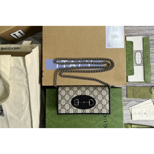 Gucci Horsebit 1955 wallet with chain in Beige and blue Supreme canvas