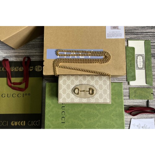 Gucci Horsebit 1955 wallet with chain in Beige and white Supreme canvas