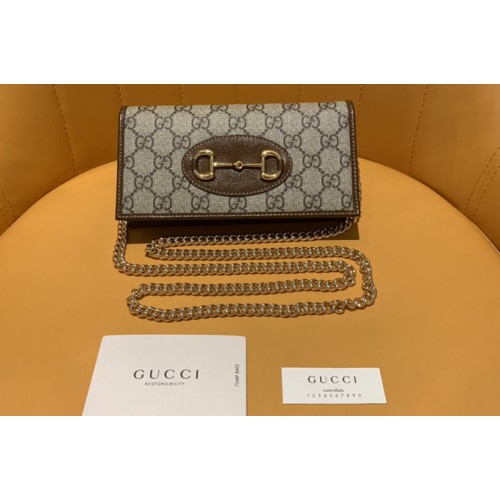 Gucci Horsebit 1955 wallet with chain in Beige ebony Supreme canvas