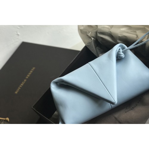 Bottega Veneta Trine Angular clutch bag in Blue Lambskin Leather