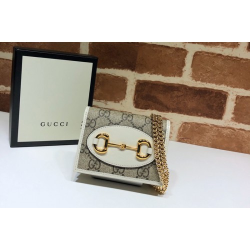 Gucci 1955 Horsebit wallet with chain Supreme Canvas With White Leather