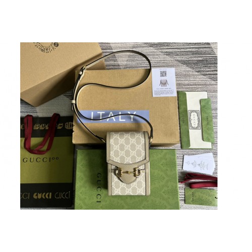 Gucci Horsebit 1955 mini bag in Beige and white Supreme canvas
