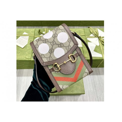 Gucci Horsebit 1955 mini bag in Beige and ebony Supreme canvas with geometric print