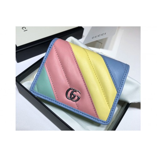 Gucci Marmont card case wallet in Green Pink Blue Yellow matelasse chevron leather with GG