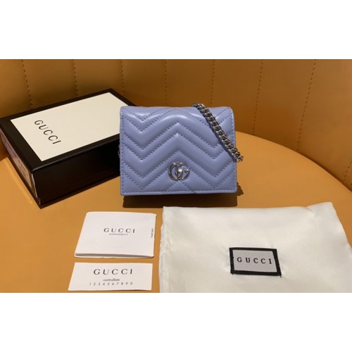 Gucci Marmont card case wallet in Blue matelasse chevron leather with GG Gucci Marmont card case wallet in Blue matelasse chevron leather with GG