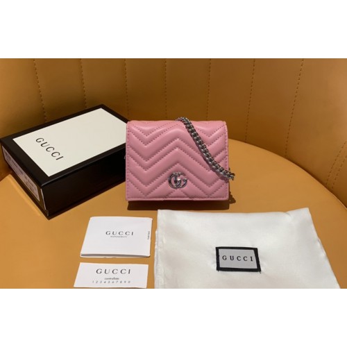 Gucci Marmont card case wallet in Pastel pink matelasse chevron leather with GG