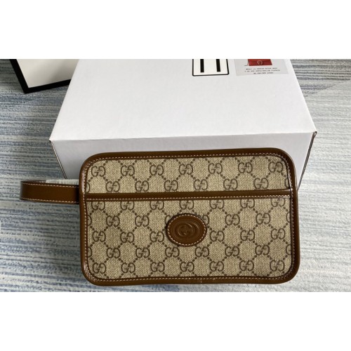 Gucci travel pouch with Interlocking G in Beige ebony Supreme canvas