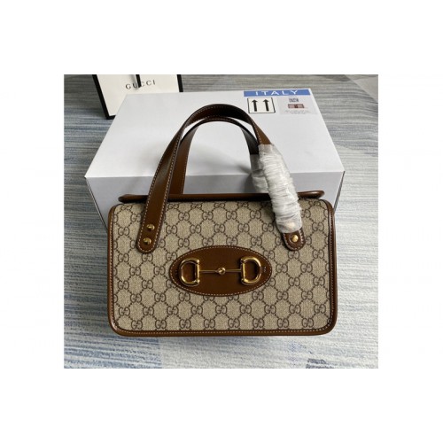 Gucci Horsebit 1955 small top handle bag in Beige ebony Supreme canvas