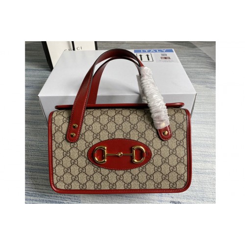 Gucci Horsebit 1955 small top handle bag in Beige ebony Supreme canvas with Red