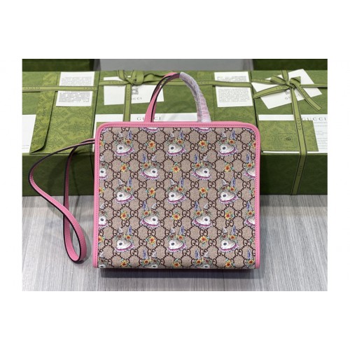 Gucci Childrens Yuko Higuchi tote bag in Beige and ebony Supreme canvas with rabbit print
