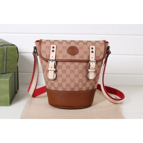 Gucci Bucket Bag in Supreme Canvas and Brown Leather Gucci Bucket Bag in Supreme Canvas and Brown Leather