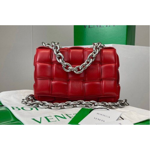 Bottega Veneta The Chain Cassette bag in maxi Red Intrecciato Nappa leather With Silver Chain