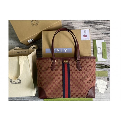 Gucci Ophidia medium tote Bag with Web in Beige and burgundy Original canvas
