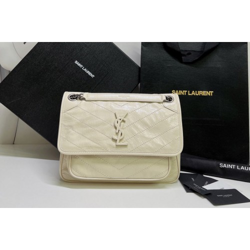 YSL NIKI MEDIUM Bag IN White VINTAGE CRINKLED LEATHER