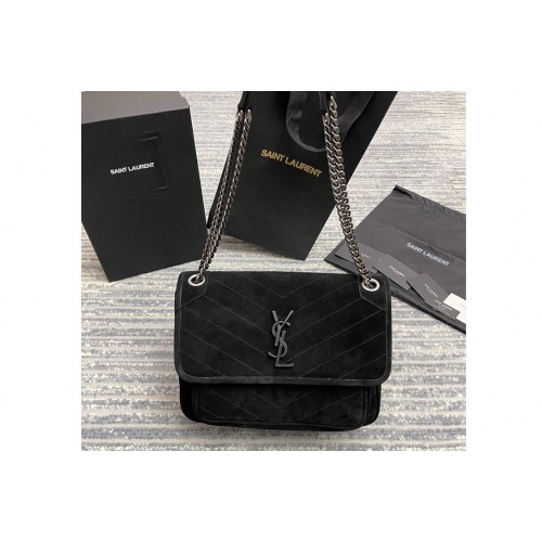 YSL NIKI MEDIUM Bag in Black Y-QUILTED SUEDE With Silver Hardware