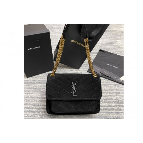 YSL NIKI MEDIUM Bag in Black Y-QUILTED SUEDE With Gold Hardware