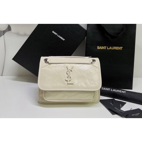 YSL niki Baby bag in White vintage crinkled leather